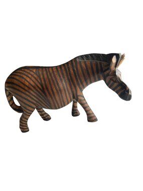 Hand-Carved Wooden Zebra Striped Animal Sculpture Collectible African Art